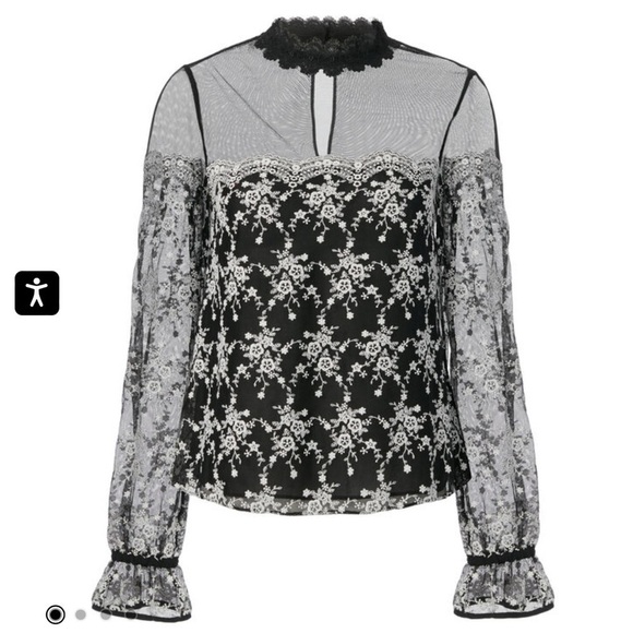 INTERMIX Amira Embroidered Blouse Lace Longsleeve High Turtle Neck Small P - Picture 6 of 8